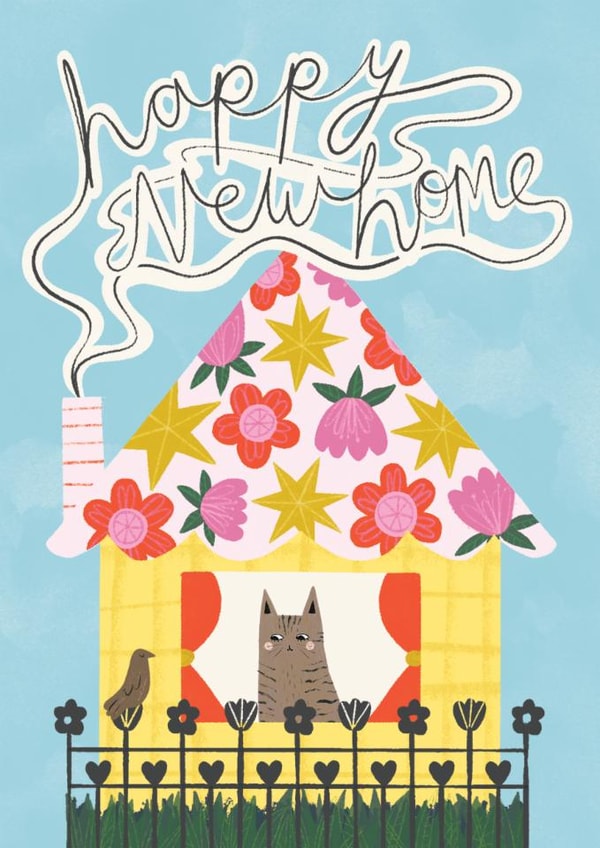 Cute New Home Card - Cat - Bird Watching created by Happy Wolf