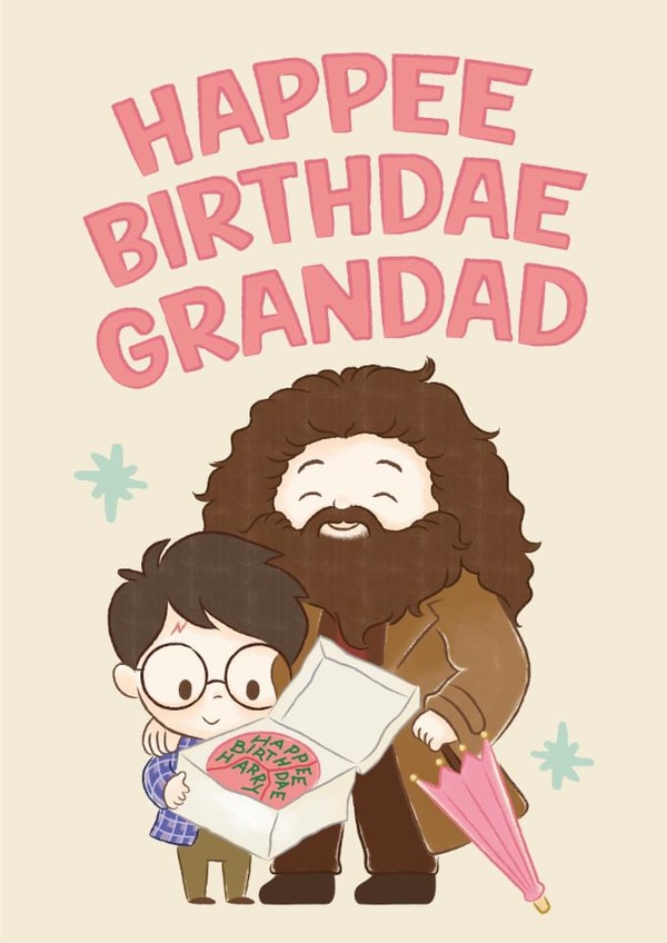 Cute Birthday Card - For Grandad - Harry Potter - Happee Birthdae created by Cardology