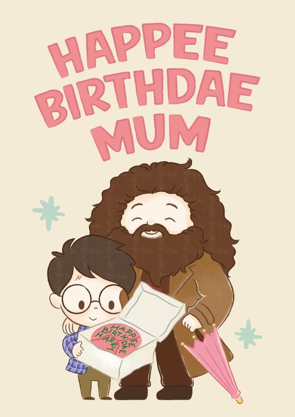 Cute Birthday Card - For Mum - Harry Potter - Happee Birthdae created by Cardology
