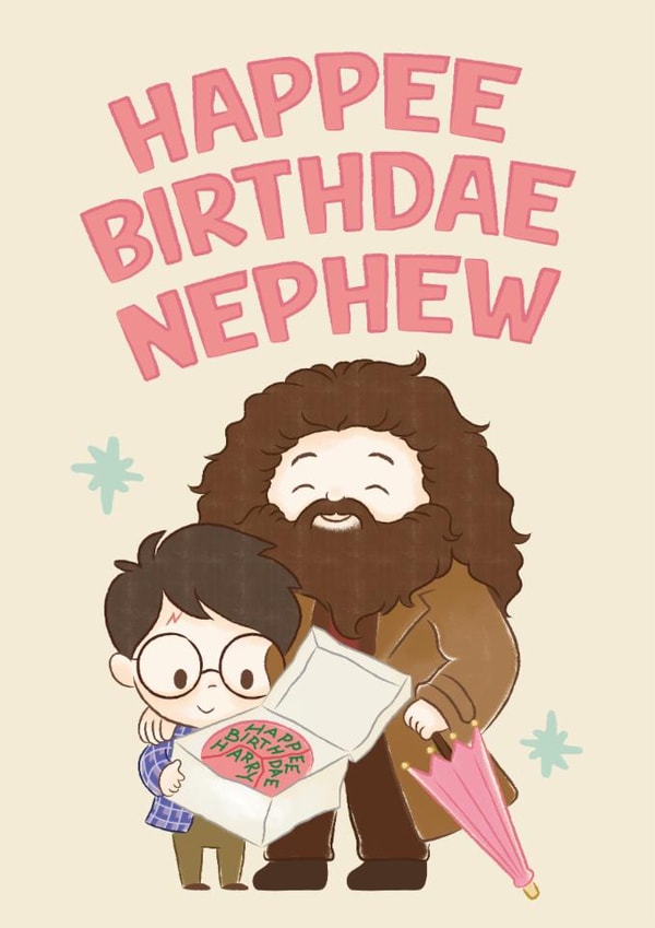 Cute Birthday Card - For Nephew - Harry Potter - Happee Birthdae created by Cardology