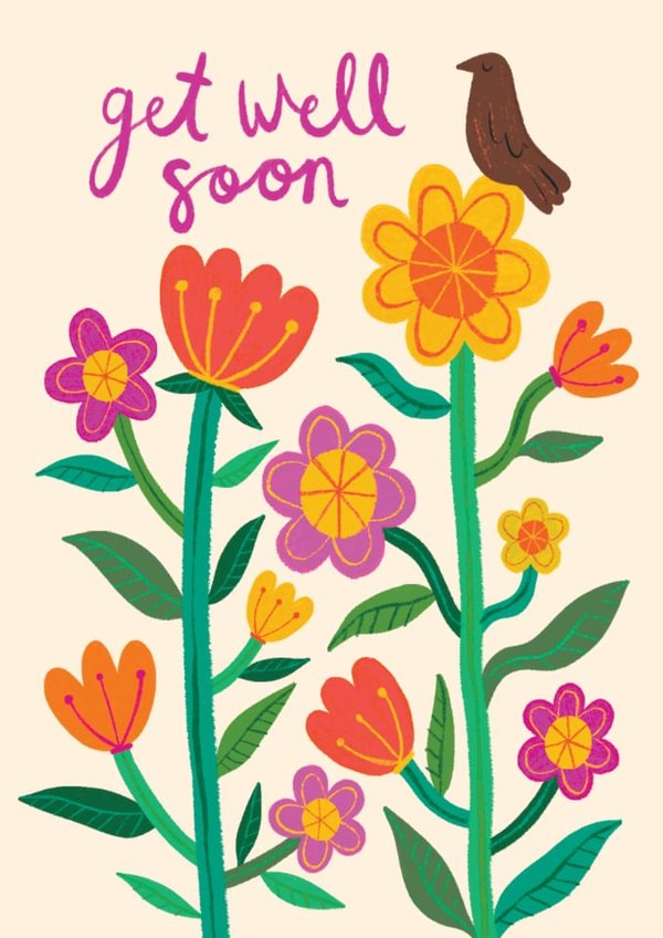 Pretty Get Well Soon Card - Flowers - Bird created by Happy Wolf