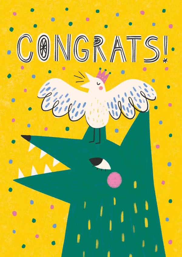 Cute Congratulations Card - Wolf - Bird created by Happy Wolf