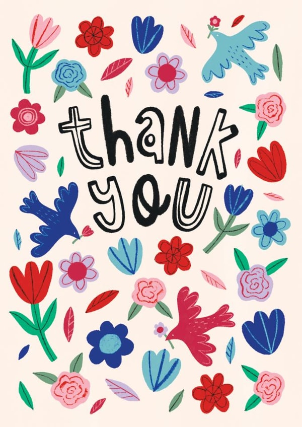 Pretty Thank You Card - Birds - Flowers created by Happy Wolf