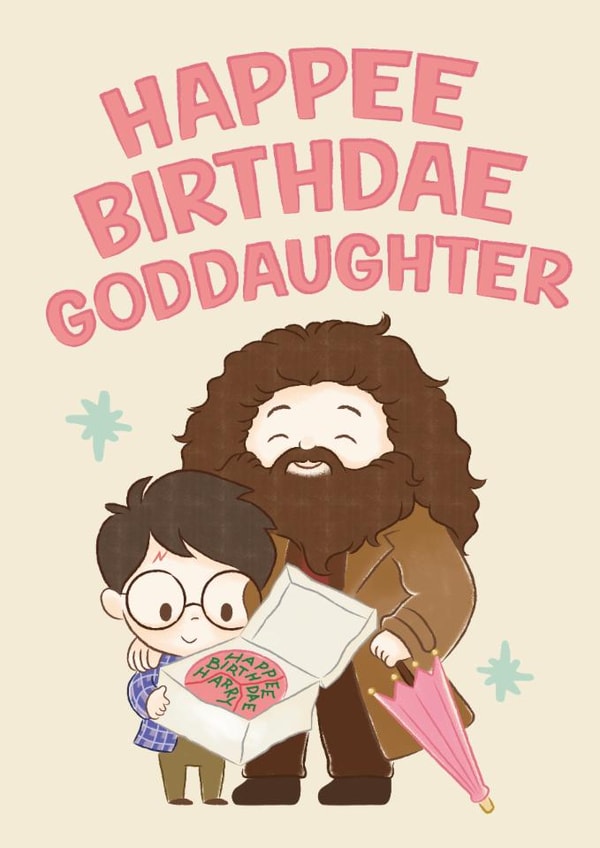 Cute Birthday Card - For Goddaughter - Harry Potter - Happee Birthdae created by Cardology