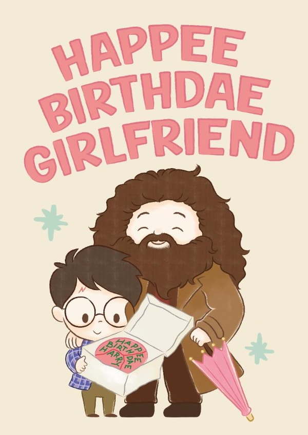 Cute Birthday Card - For Girlfriend - Harry Potter - Happee Birthdae created by Cardology