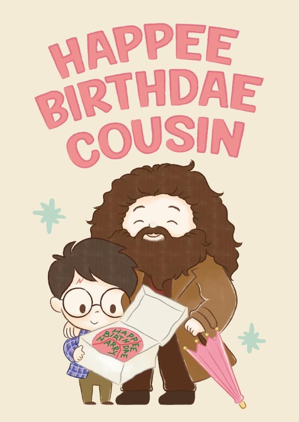 Cute Birthday Card - For Cousin - Harry Potter - Happee Birthdae created by Cardology