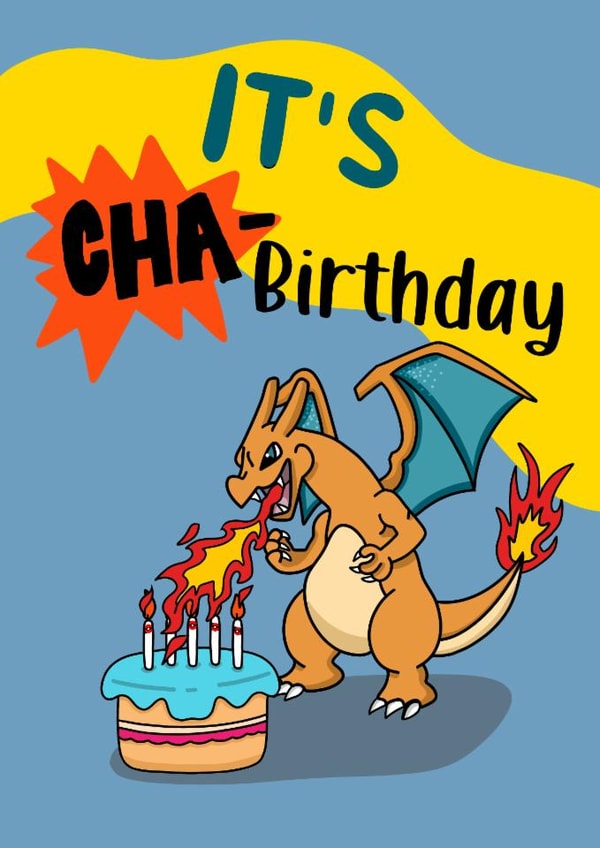 Kids Charizard Dragon Birthday Card for Trading Card Collector created by Ginger Peach Design
