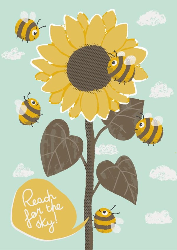 Reach for the Sky sunflower card with buzzy bees. created by Gemma Stanton Creative