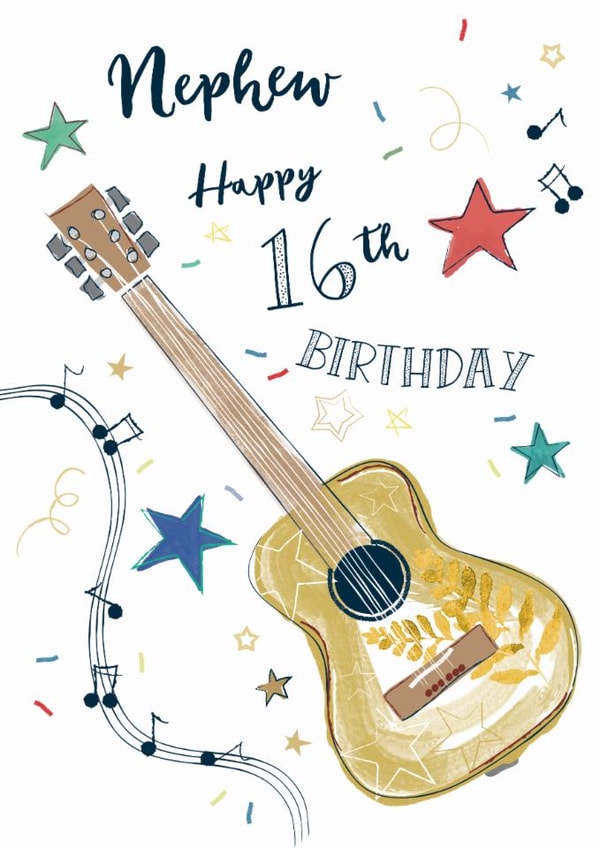 Classic 16th Birthday Card - For Nephew - Guitar created by Katie Phythian Design