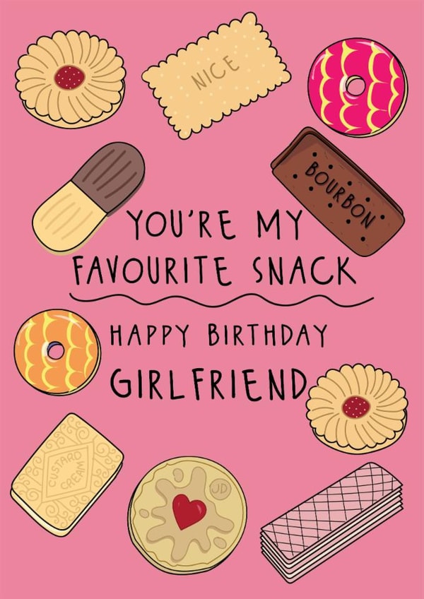 Fun Birthday Card - For Girlfriend - You're My Favourite Snack created by @Laura Lonsdale Designs