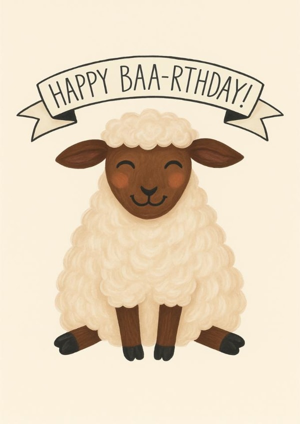 Cute Funny Sheep Birthday Card - “Happy Baa-rthday!” - For Kids or Adults created by Bloom&Flo
