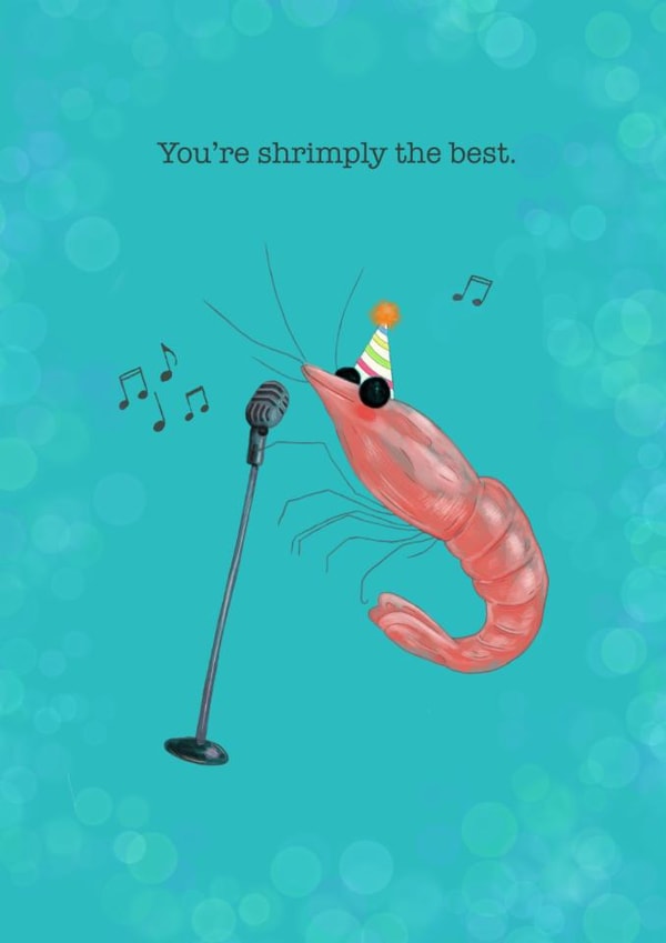 Funny Birthday Card Pun ‘You’re shrimply the best’ created by Steph Peacock’s Art