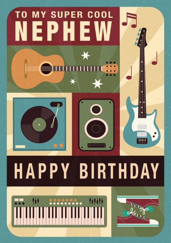 Classic Birthday Card - For Nephew - Music - Cool created by Dalia Clark Design