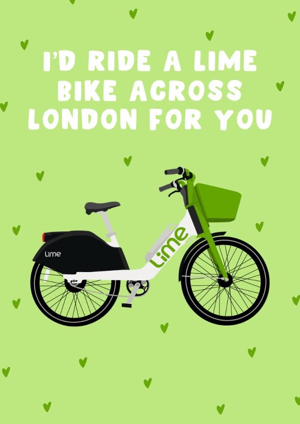 Funny Birthday/Anniversary Card - For Him - For Her - Lime Bike - London created by Pink Peach Cards