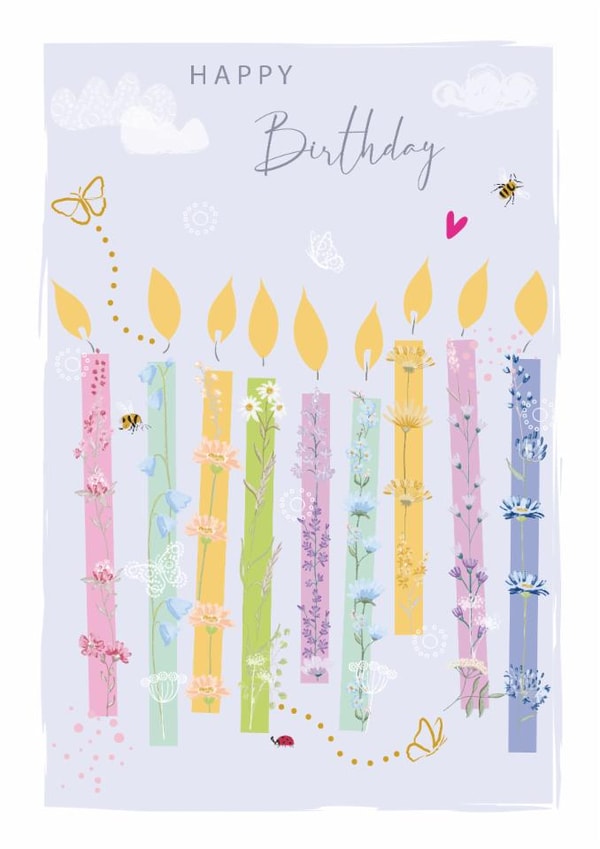 Classic Birthday Card - Birthday Candles - Bees and Butterflies created by SABIVO Design by Sabina