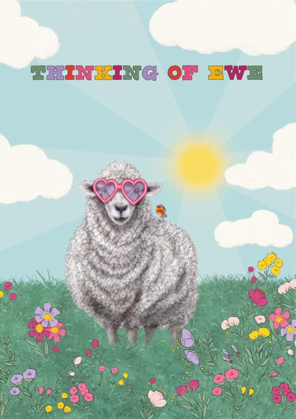 Cute Thinking Of You Card - Sheep - Ewe created by badgerbee design