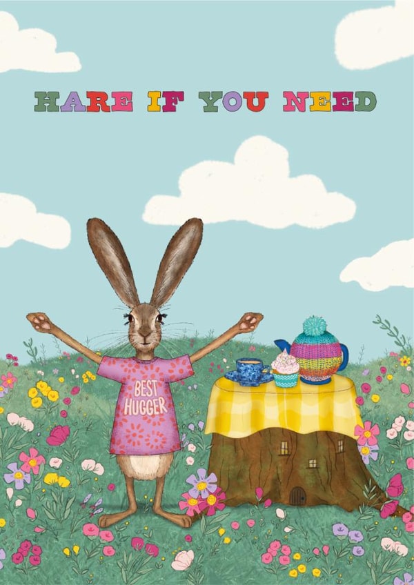 Cute Thinking Of You Card - Hare - Hugs created by badgerbee design