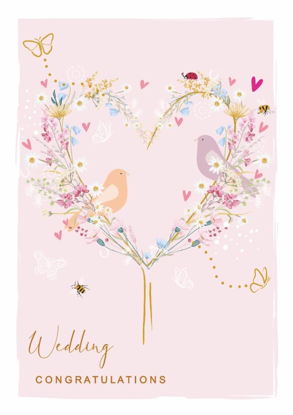 Classic Wedding Card - Cute Floral Love Heart Tree - Birds Bees Butterflies and Ladybird created by SABIVO Design by Sabina
