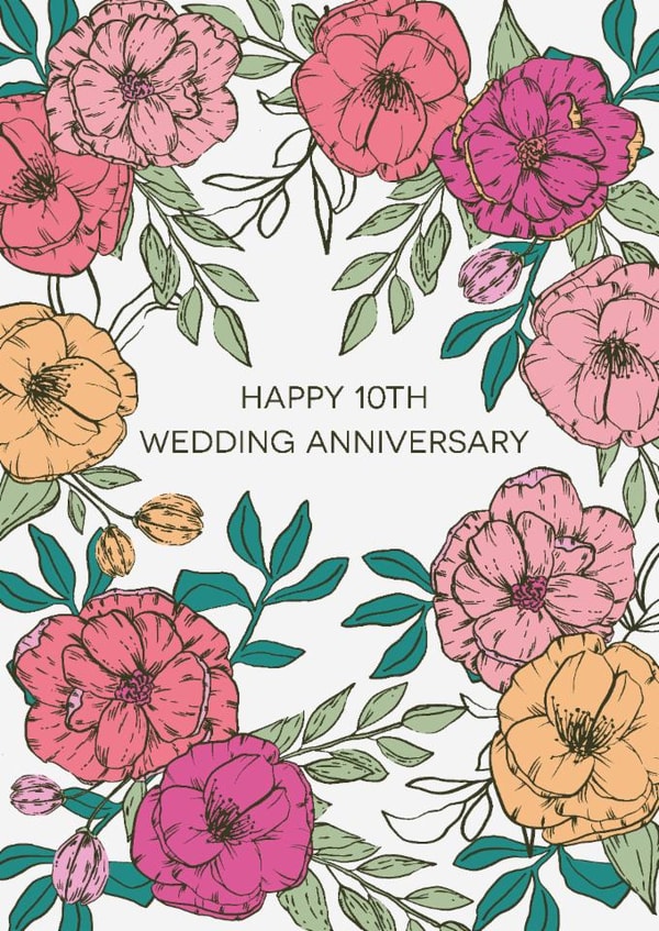 Pretty Anniversary Card - 10th - Classic Florals created by Sazerelli Designs