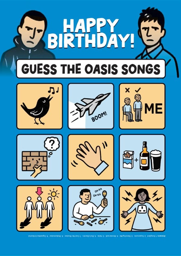 Fun Birthday Card - Oasis Quiz - Guess The Songs created by Daniel Benney