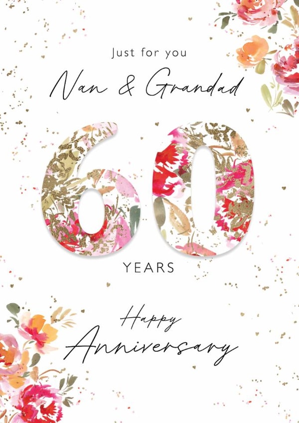 Classic Anniversary Card - Nan & Grandad - 60 Years Anniversary - Floral created by Rebecca Prinn