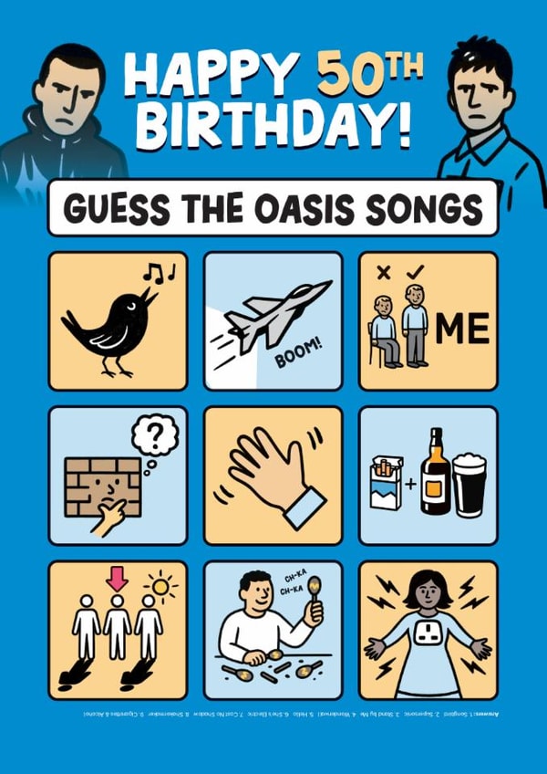 Fun 50th Birthday Card - Guess The Oasis Songs - Oasis created by Daniel Benney
