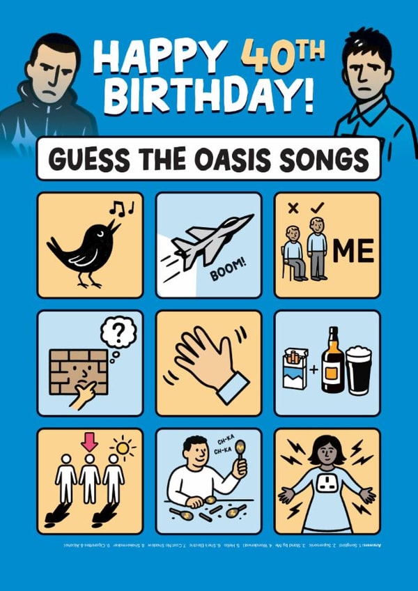 Fun 40th Birthday Card - Oasis - Guess The Oasis Songs created by Daniel Benney