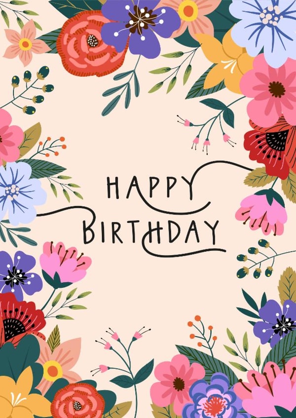 Pretty Birthday Card - Flowers - For Her created by Sad Girl Illustration