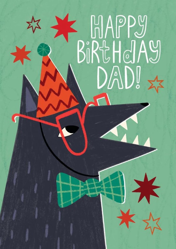 Cute Birthday Card - For Dad - Party Wolf created by Happy Wolf