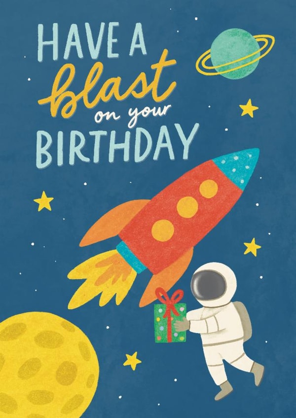 Cute Birthday Card - Have A Blast - Rocket And Astronaut created by Sydney Jo Designs