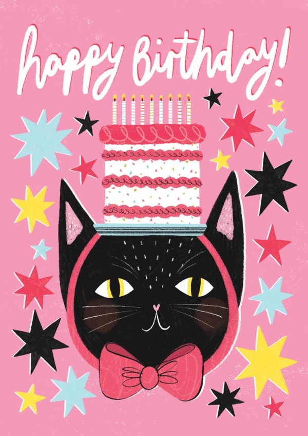 Cute Birthday Card - Black Cat - Cake Hat created by Happy Wolf