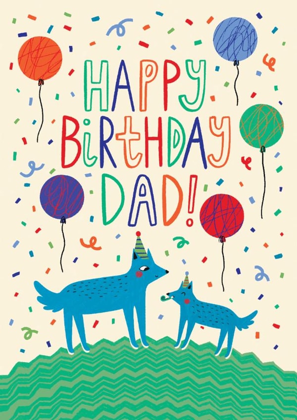 Cute Birthday Card - For Dad - Party Wolves created by Happy Wolf