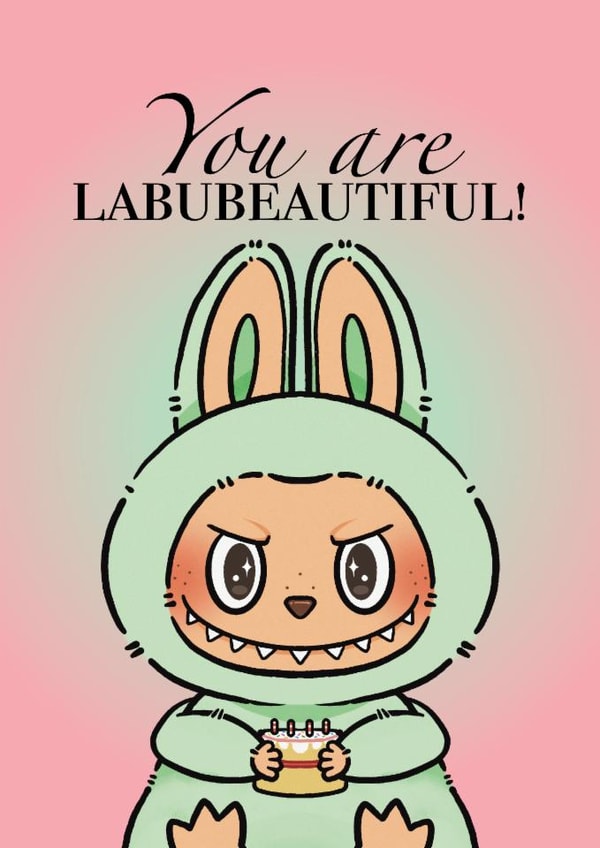 Cute Labubu birthday, anniversary or valentines card for her created by Becky Alice