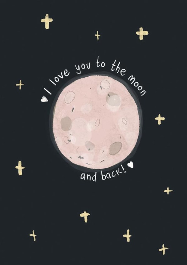 Cute Anniversary/Valentine's Day Card - I Love You To The Moon And Back - Stars created by martha and hepsie ltd
