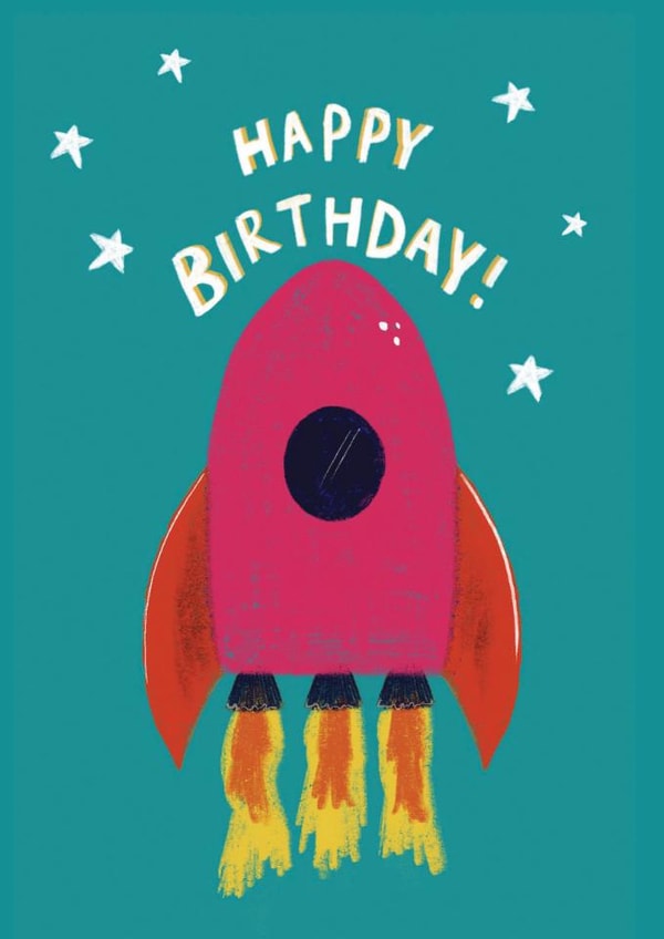 Fun Birthday Card - For Her - Pink Rocket Ship - Kids Birthday - space rocket created by martha and hepsie ltd