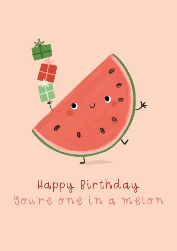 Cute Birthday Card - One In A Melon - Presents created by Becky Down