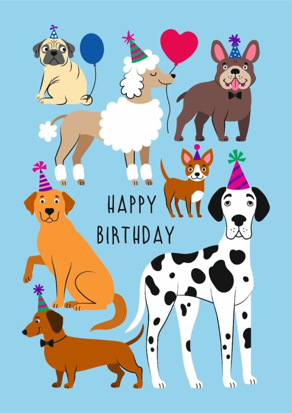 Cute Birthday Card - Dogs - Dogs Wearing Party Hats created by Irini Herzog