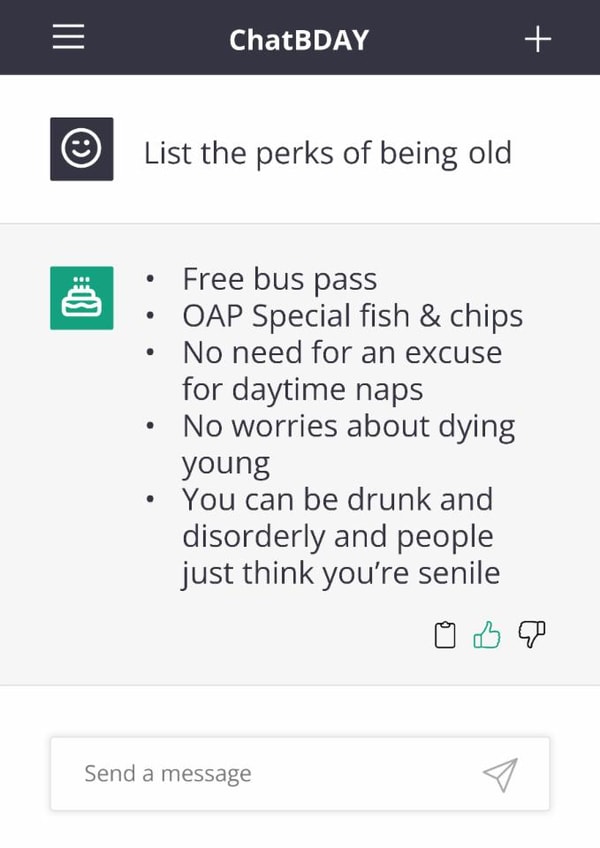 Funny Birthday Card - ChatGPT - Perks Of Getting Older created by Evie Garnett Designs