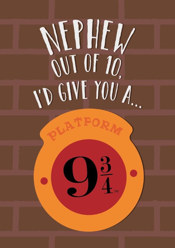 Fun Birthday Card - For Nephew - Platform 9 3/4 - Harry Potter created by Cardology
