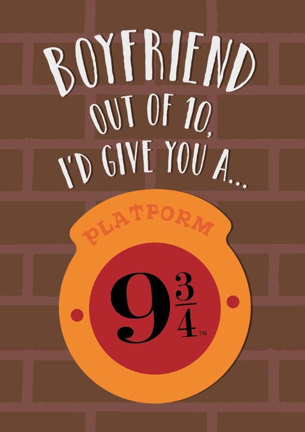 Fun Birthday/Valentines/Anniversary Card - For Boyfriend - Platform 9 3/4 - Harry Potter created by Cardology