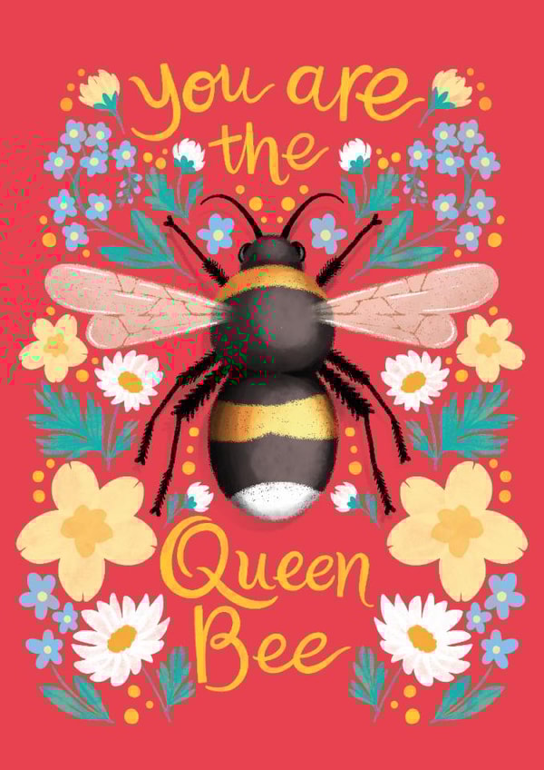 Uplifting thank you card - You are the Queen Bee for your friend or mum created by Nicola B Studio
