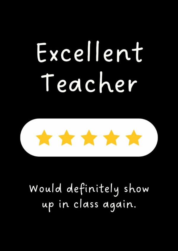 Funny Thank You Card - For Teacher - Five Star Review created by Sundiva Designs