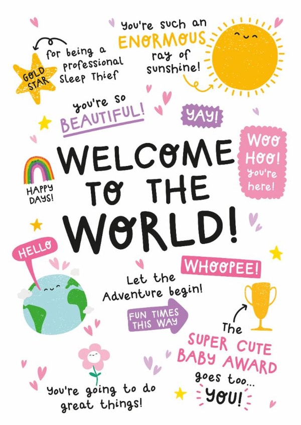 Cute New Baby Card - Welcome To The World - Girl created by Twisted Haggis
