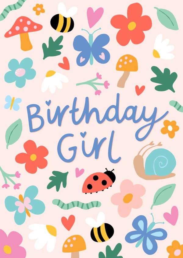 Cute Birthday Card - Bugs - Birthday Girl created by Macie Dot Doodles