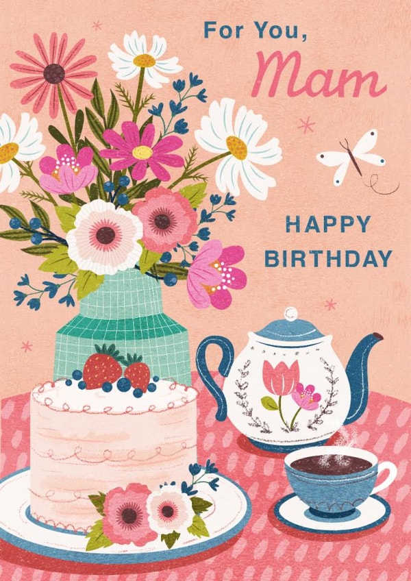 Classic Birthday Card - For Mam - Cake And flowers created by Dalia Clark Design