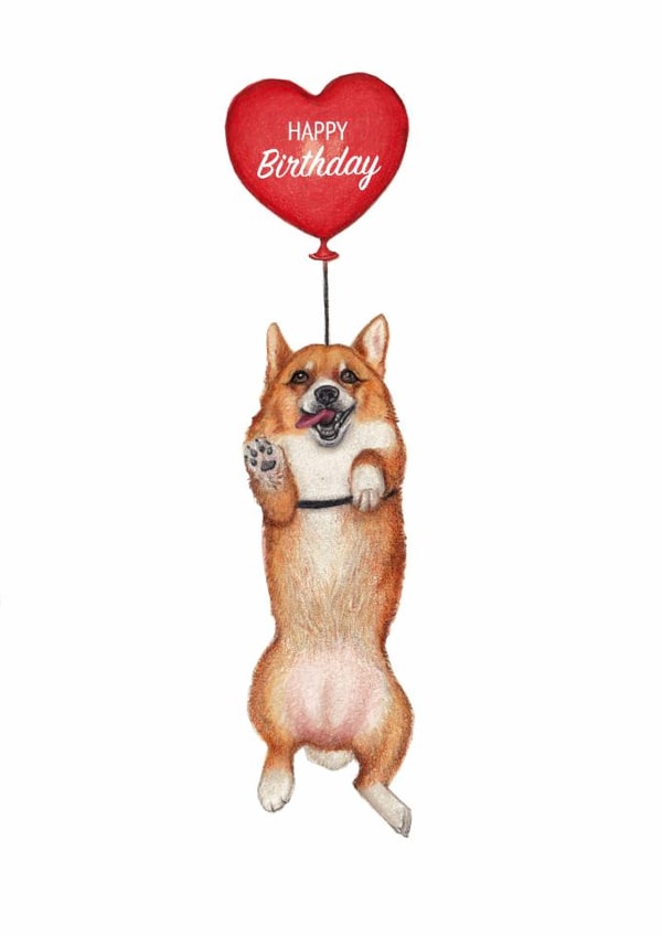 Cute Birthday Card - Corgi - Heart Balloon created by Beth Goodwin