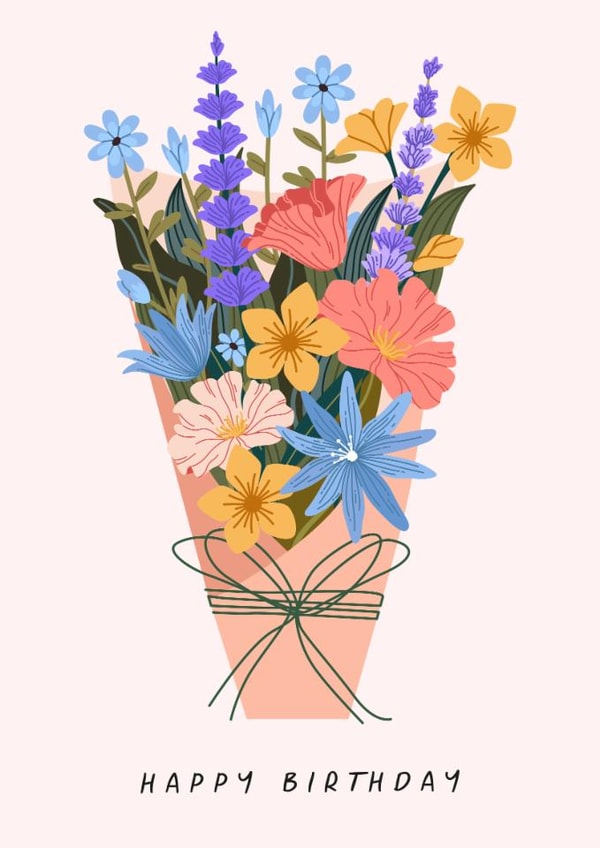 Pretty Birthday Card - Wildflowers - Bouquet - Flowers created by Sad Girl Illustration