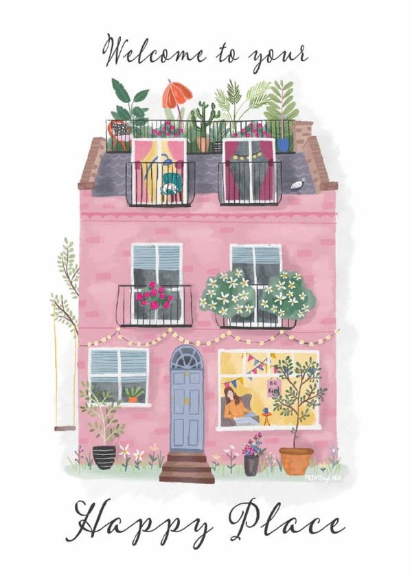 Pretty New Home Card - Welcome To Your Happy Place - Pink House created by Lara Waghorn