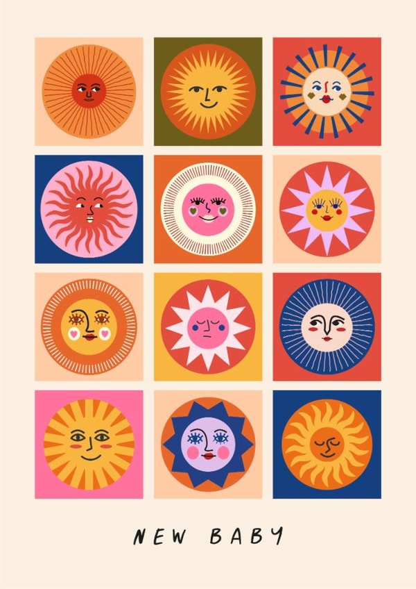Arty New Baby Card - Modern New Baby Card - Sunshines created by Sad Girl Illustration