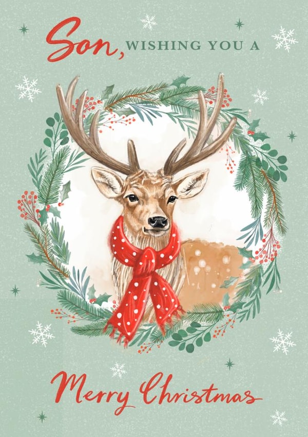 Traditional Christmas Card - For Son - Reindeer created by Dalia Clark Design
